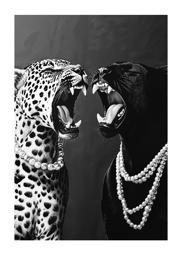 Two predators in pearls, strong and elegant against a dark background-12