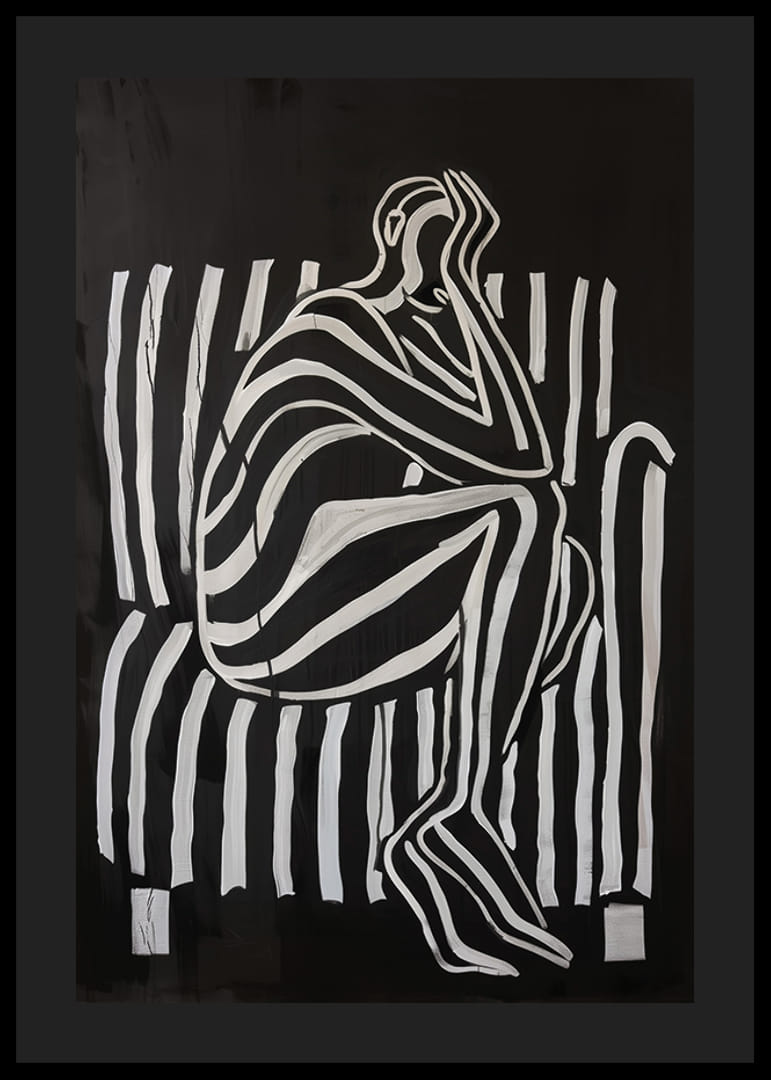 Liniile alb-negru modelează o figură gânditoare în contrast elegant-12