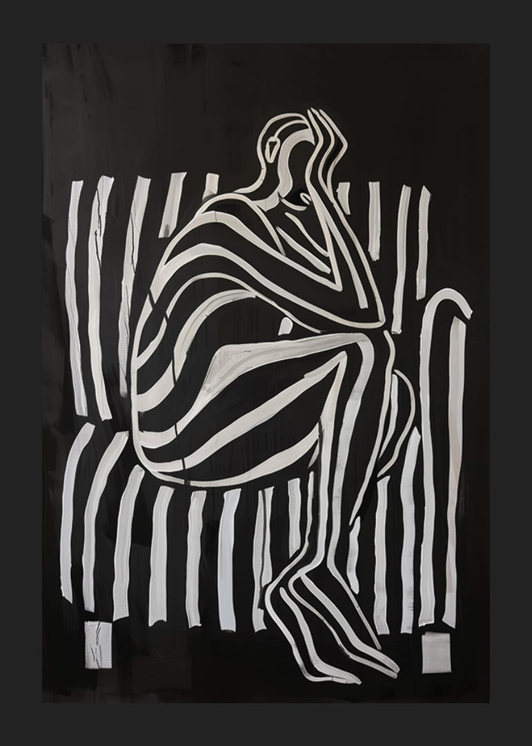 Liniile alb-negru modelează o figură gânditoare în contrast elegant-12