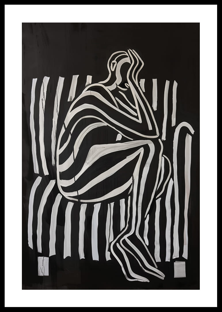 Liniile alb-negru modelează o figură gânditoare în contrast elegant-12