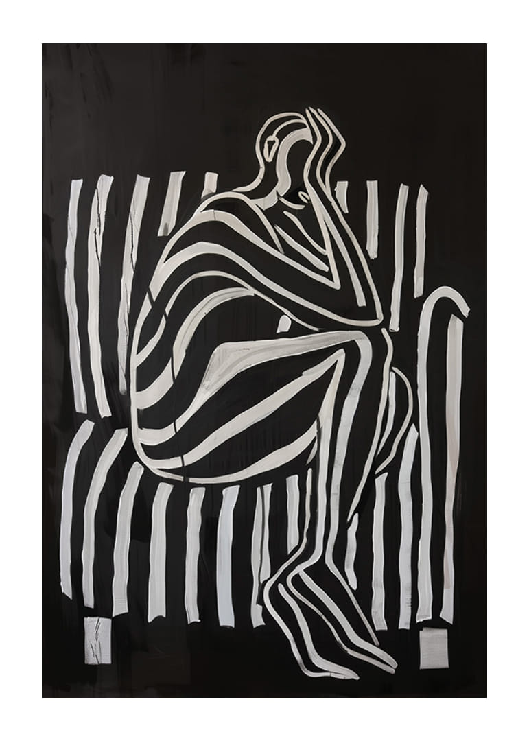 Liniile alb-negru modelează o figură gânditoare în contrast elegant-12