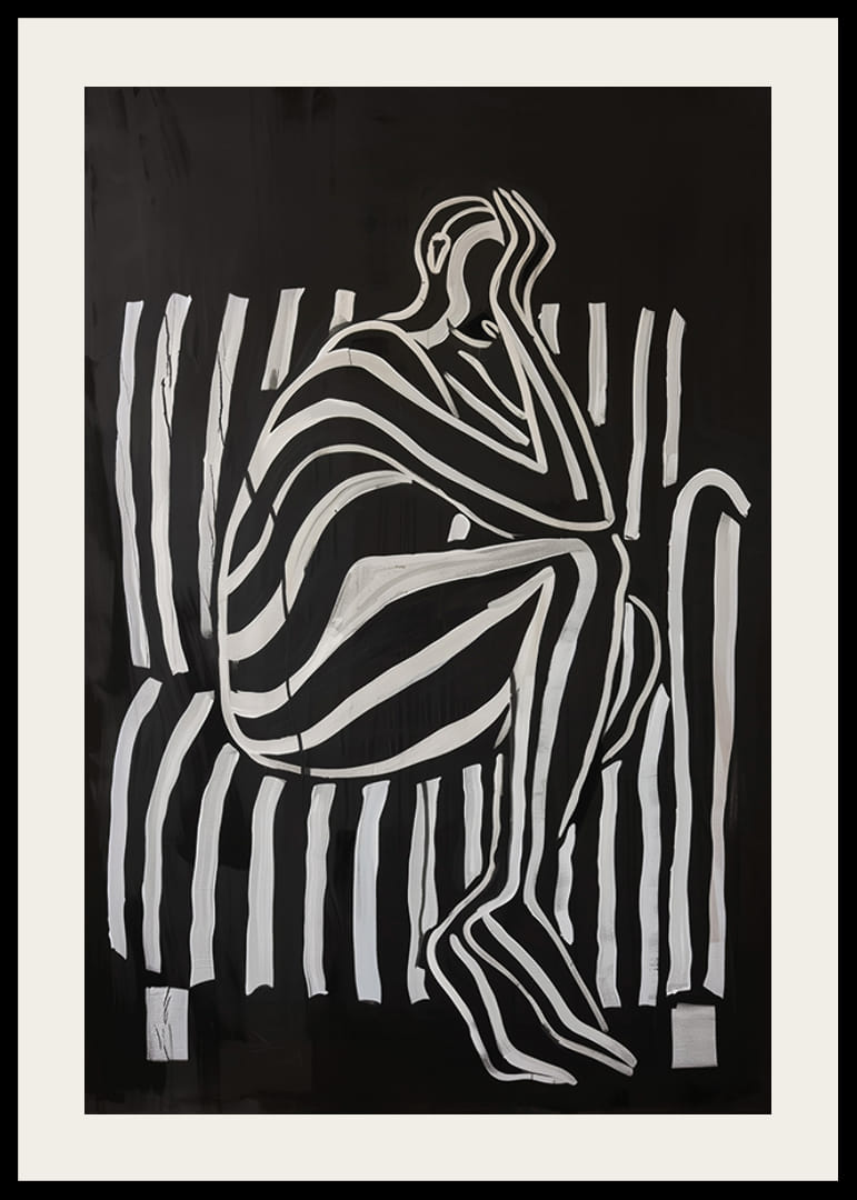 Liniile alb-negru modelează o figură gânditoare în contrast elegant-12