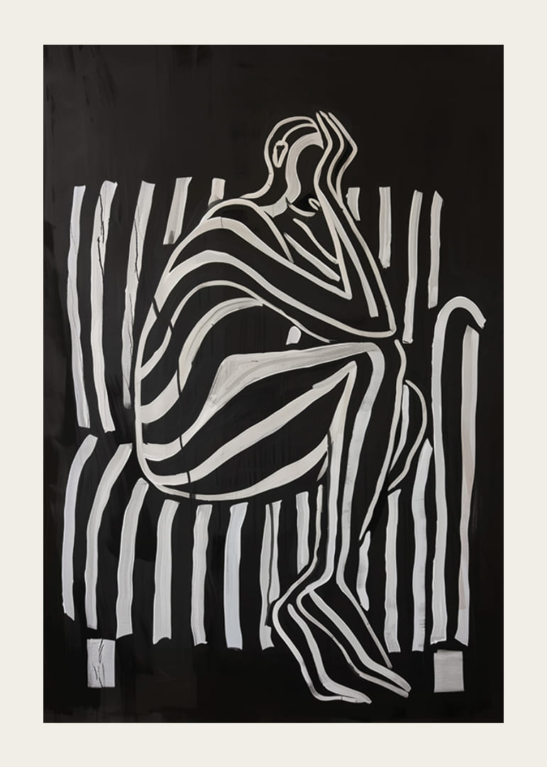 Liniile alb-negru modelează o figură gânditoare în contrast elegant-12