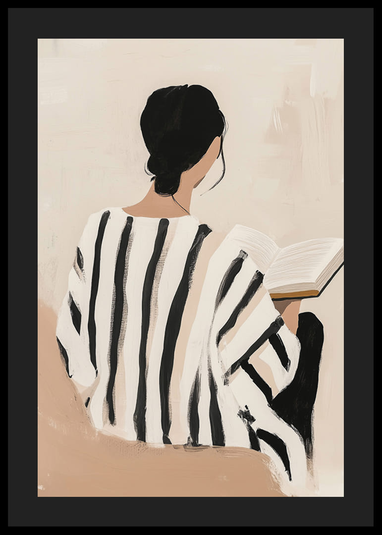 Elegant woman reads in silence, filled with peace-12