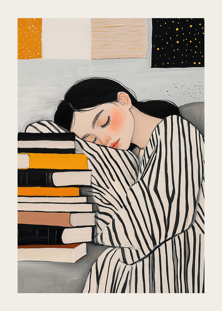 O femeie adormită împotriva cărților creează o armonie de vis-12