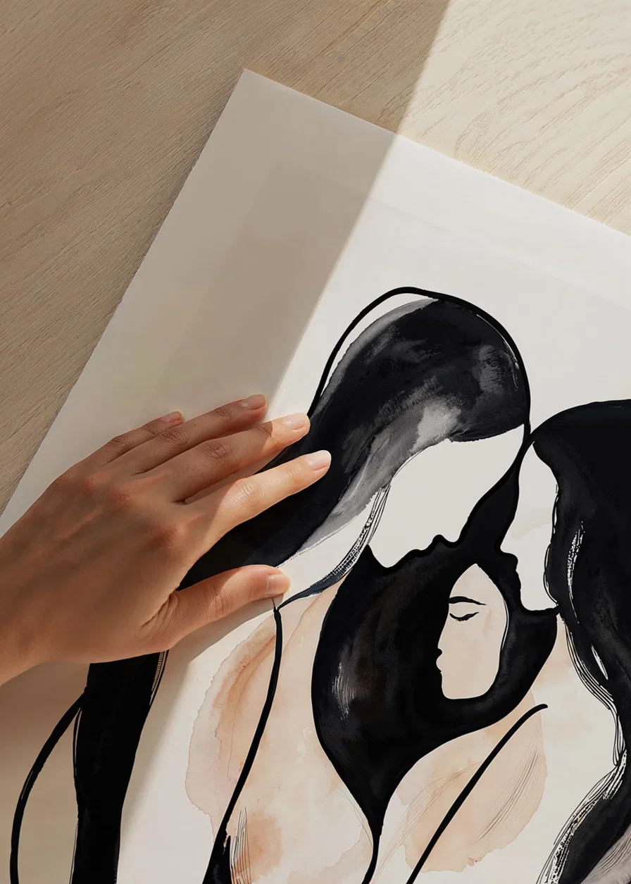 Two figures unite in a calm, abstract harmony-12
