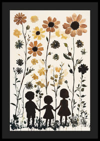 Barnes silhuetter mot høye blomsters livlige skjønnhet-4