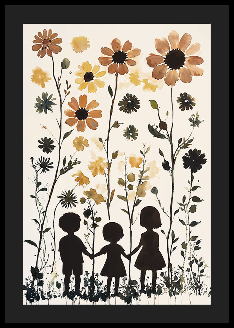 Barnes silhuetter mot høye blomsters livlige skjønnhet-12