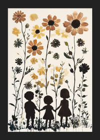 Barnes silhuetter mot høye blomsters livlige skjønnhet-5