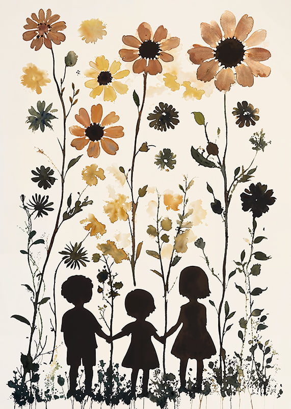 Children's silhouettes against the vibrant beauty of tall flowers-12