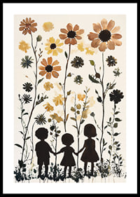 Children's silhouettes against the vibrant beauty of tall flowers-0