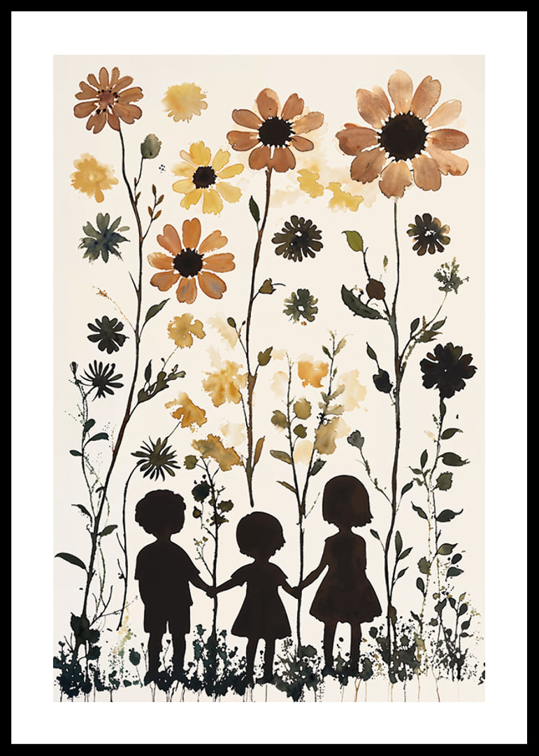 Children's silhouettes against the vibrant beauty of tall flowers-12