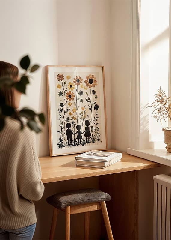 Children's silhouettes against the vibrant beauty of tall flowers-12