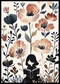 A girl reads, surrounded by flowers in gentle, warm tones-6