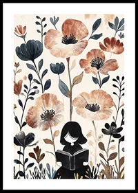 A girl reads, surrounded by flowers in gentle, warm tones-0