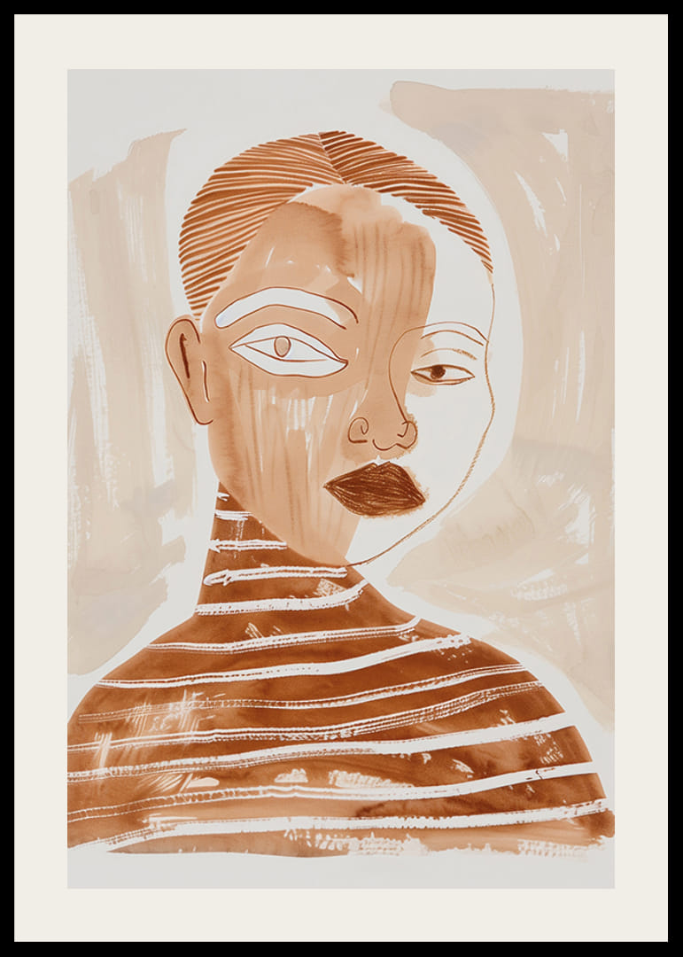 A face is captured in earthy tones and abstract lines-12