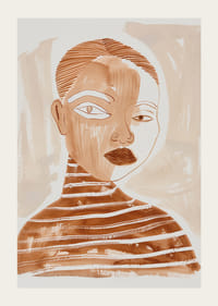 A face is captured in earthy tones and abstract lines-3
