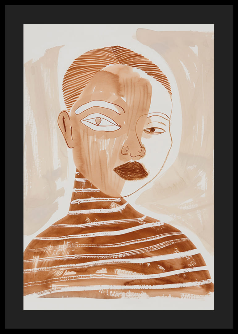 A face is captured in earthy tones and abstract lines-12