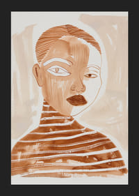 A face is captured in earthy tones and abstract lines-5