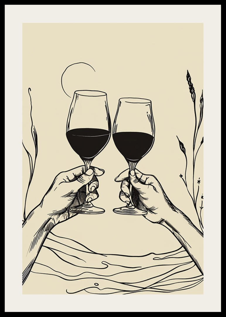 Twee handen heffen wijnglazen op in een elegant vormgegeven eerbetoon-12