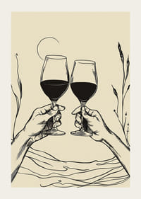 Twee handen heffen wijnglazen op in een elegant vormgegeven eerbetoon-3