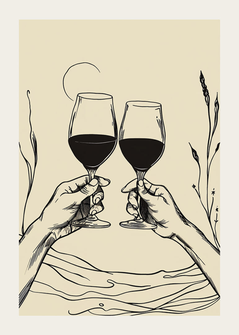 Twee handen heffen wijnglazen op in een elegant vormgegeven eerbetoon-12