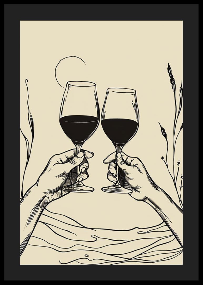 Twee handen heffen wijnglazen op in een elegant vormgegeven eerbetoon-12
