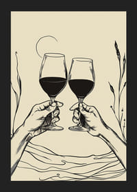 Twee handen heffen wijnglazen op in een elegant vormgegeven eerbetoon-5