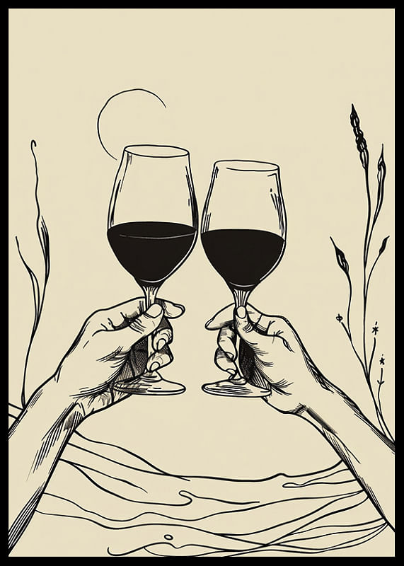 Două mâini ridică pahare de vin într-un tribut elegant conturat-12