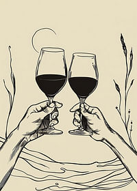 Două mâini ridică pahare de vin într-un tribut elegant conturat-3