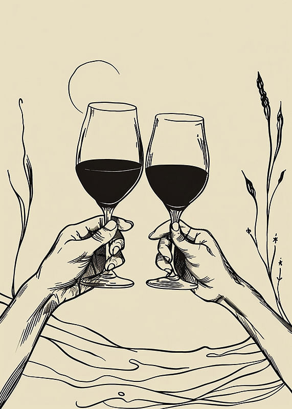 Două mâini ridică pahare de vin într-un tribut elegant conturat-12