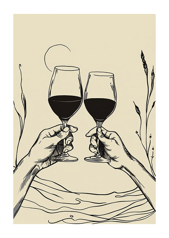 Două mâini ridică pahare de vin într-un tribut elegant conturat-12