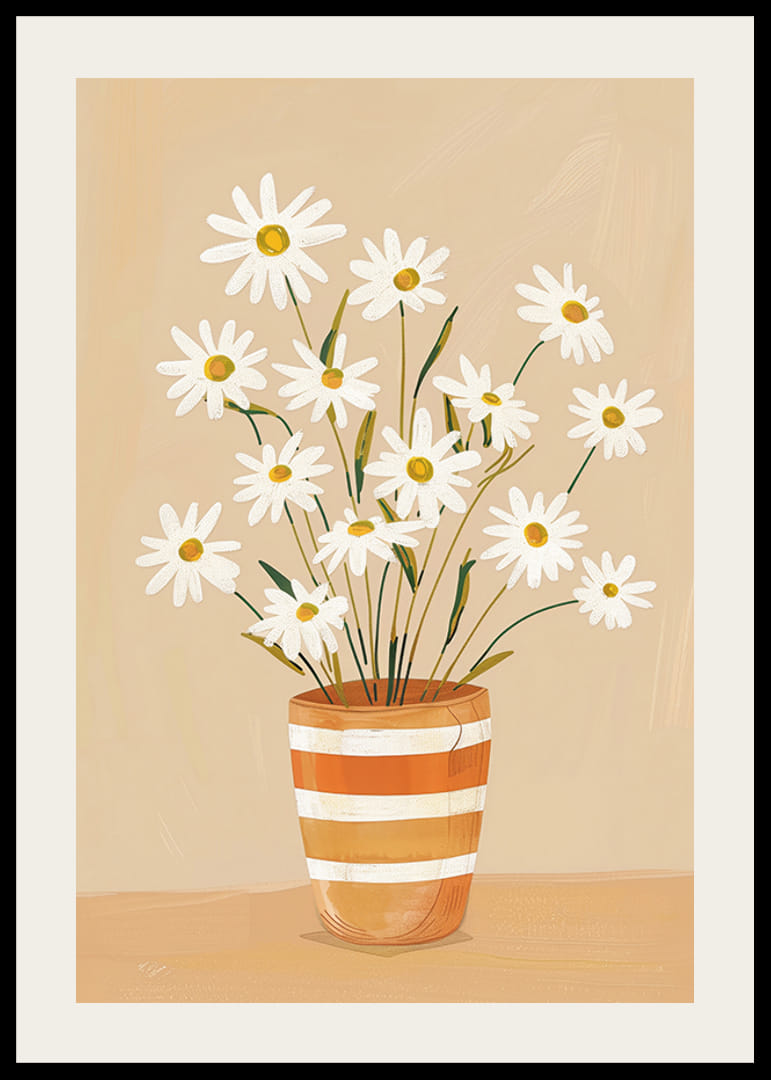 Rustic daisies in a striped pot create a homely feel-12