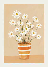Rustic daisies in a striped pot create a homely feel-3