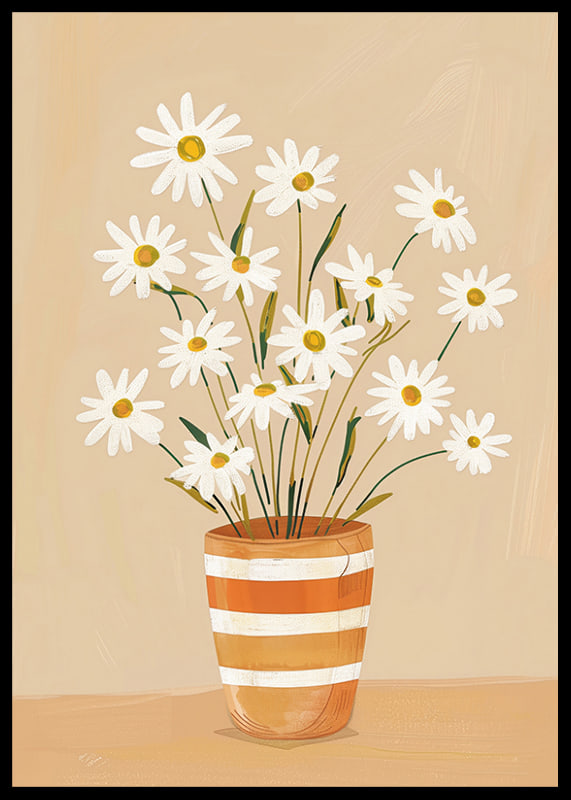 Rustic daisies in a striped pot create a homely feel-12