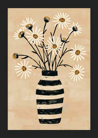 Rustic feel with daisies in a striped vase creates peace and harmony-5