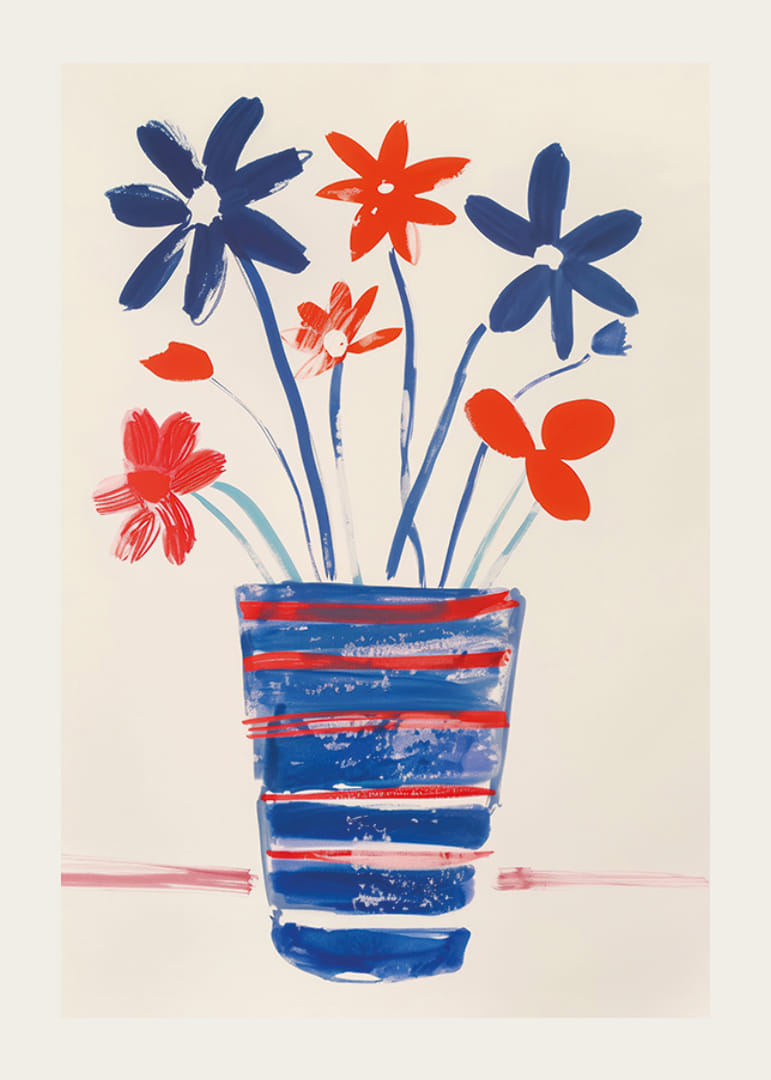 Colorful flowers in blue and red are displayed in a lively style-12