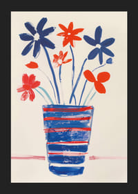 Colorful flowers in blue and red are displayed in a lively style-5