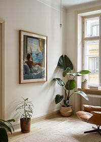 En kvinna njuter av morgonkaffe med havsutsikt från sitt fönster-8