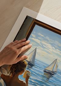 A woman enjoys morning coffee with a sea view from her window-5