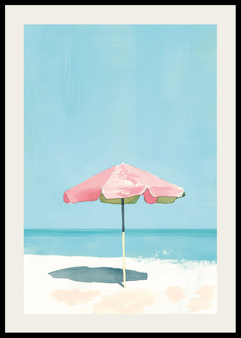 Calm beach motif with colorful parasol that brings to mind summer-12