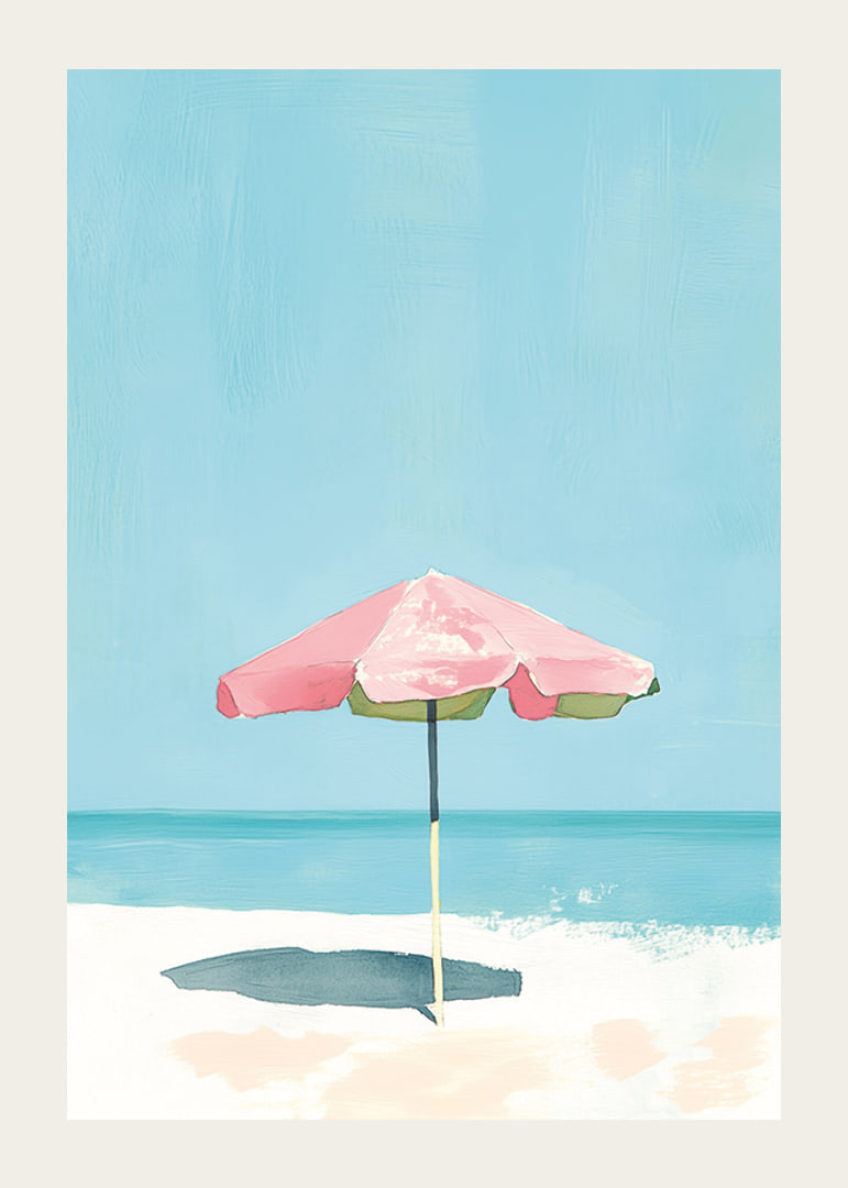 Calm beach motif with colorful parasol that brings to mind summer-12