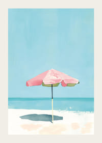 Rofyllt strandmotiv med färgstark parasoll som för tankarna till sommaren-3