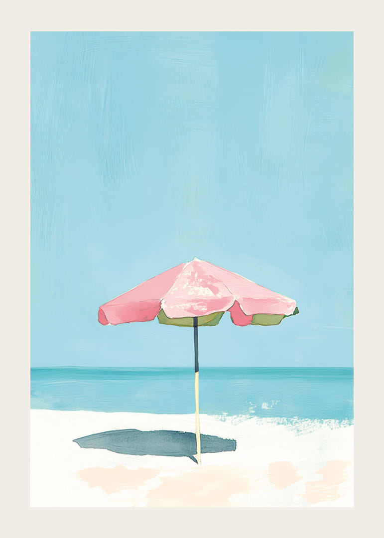 Rofyllt strandmotiv med färgstark parasoll som för tankarna till sommaren-12