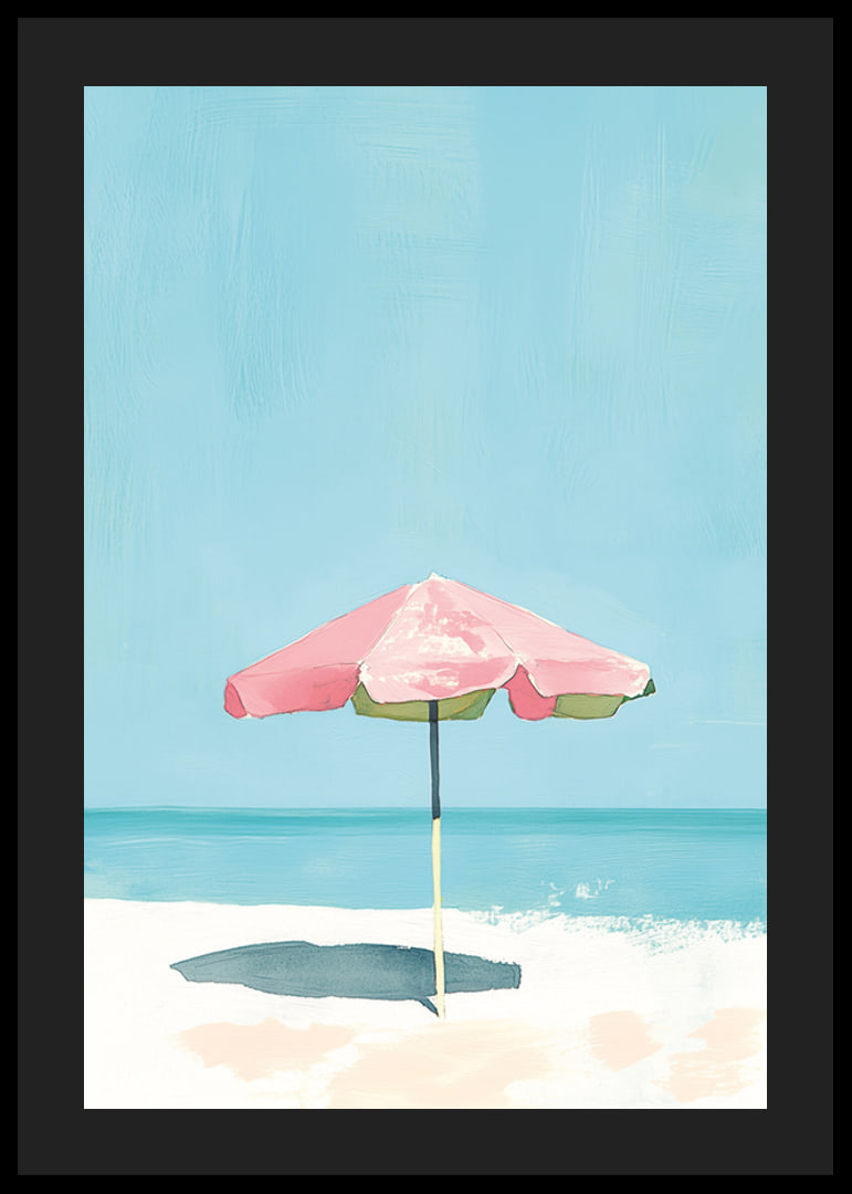 Calm beach motif with colorful parasol that brings to mind summer-12