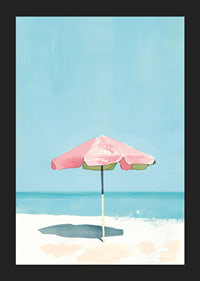 Calm beach motif with colorful parasol that brings to mind summer-5