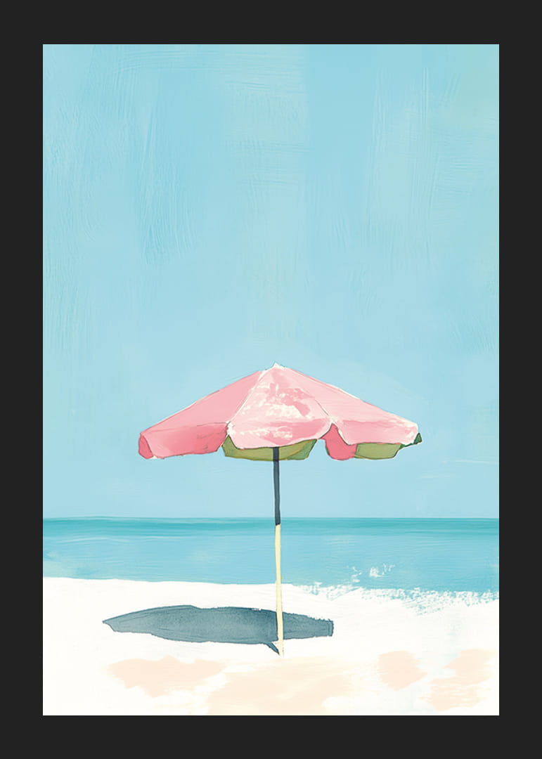 Rofyllt strandmotiv med färgstark parasoll som för tankarna till sommaren-12