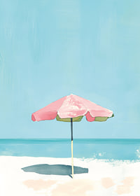 Calm beach motif with colorful parasol that brings to mind summer-7