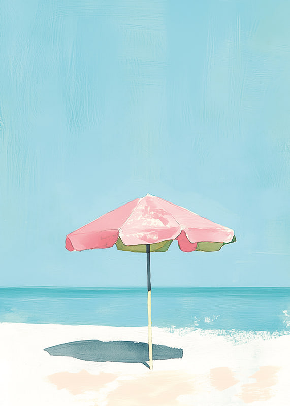 Calm beach motif with colorful parasol that brings to mind summer-12