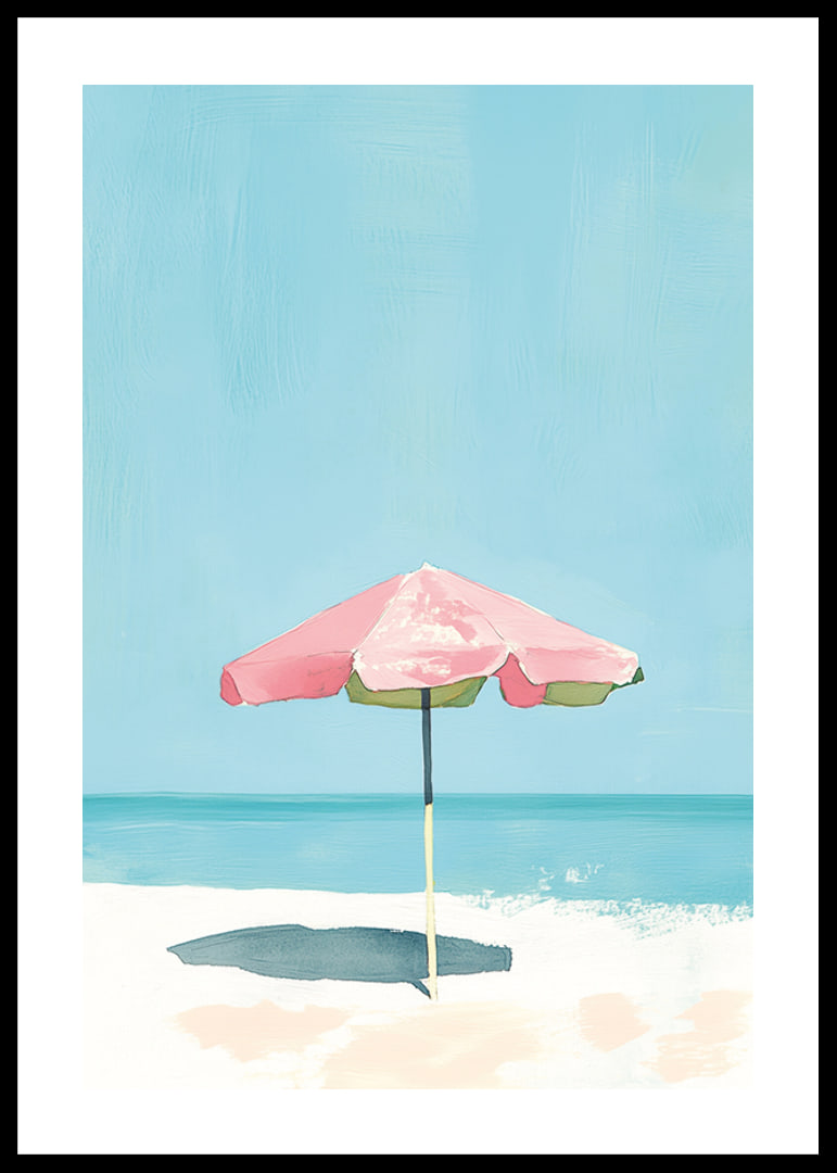 Calm beach motif with colorful parasol that brings to mind summer-12